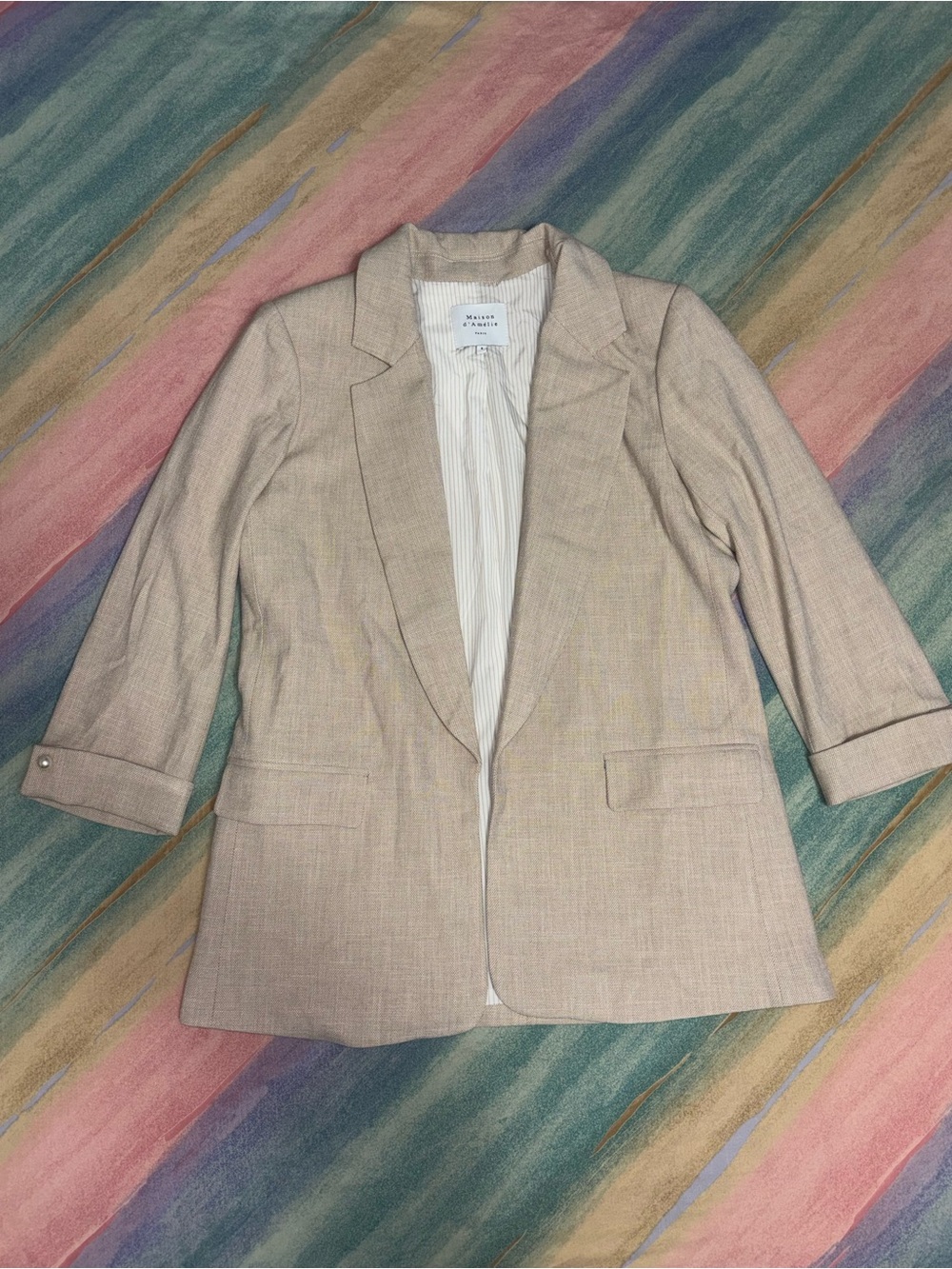 Maison d’ Amélie Anthropologie Blazer in a neutral tan/beige tone size 8